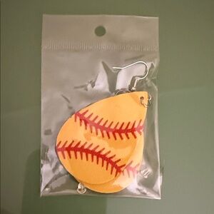 Yellow Softball Teardrop Kids Earrings